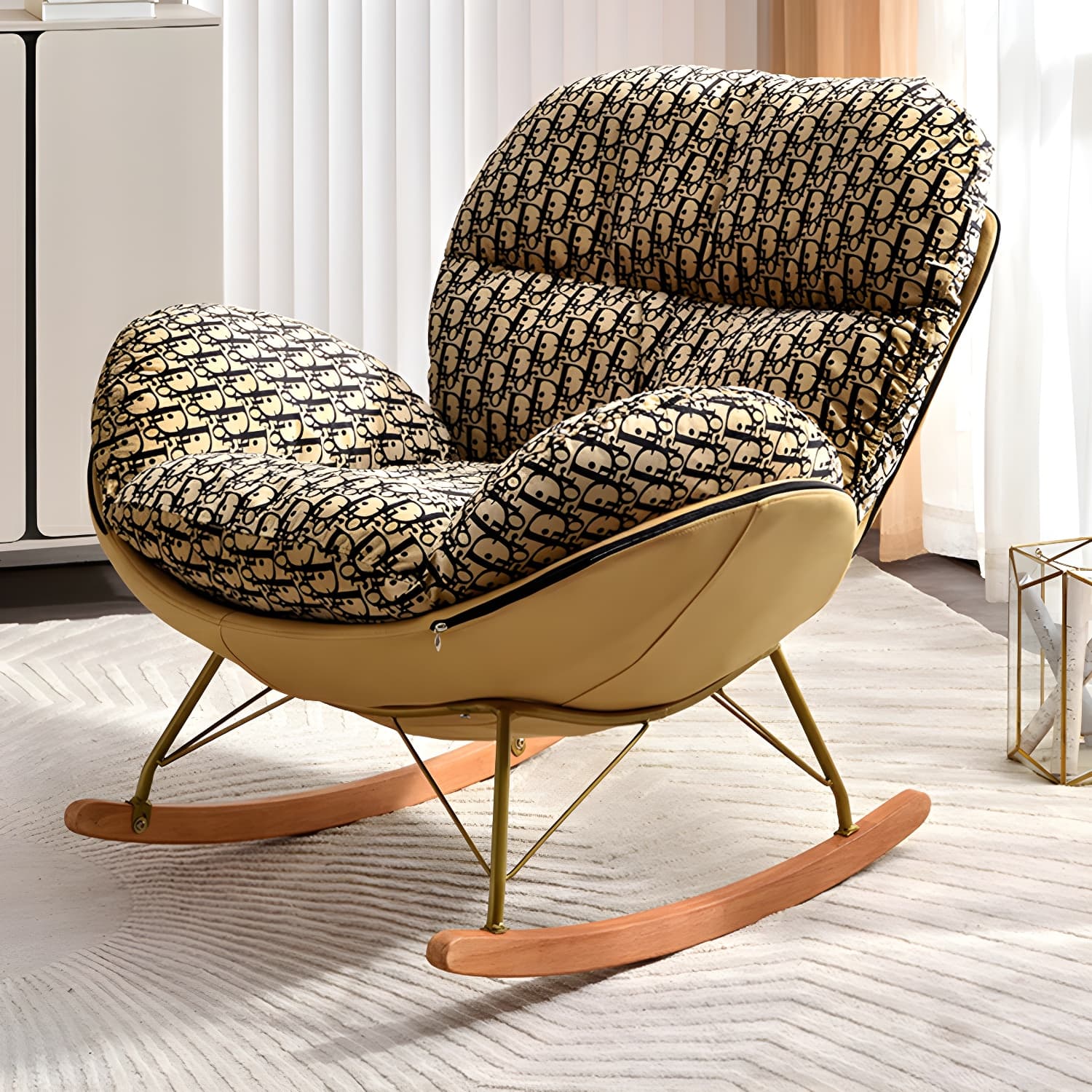 Modern Upholstered Indoor Rocking Chair with Removable Cushions and Slipcover for Enhanced Comfort thumbnail 6