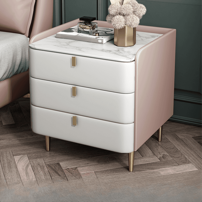 Art Deco 3 Tiers Drawer Storage Bedside Table with Stone Countertop thumbnail 16