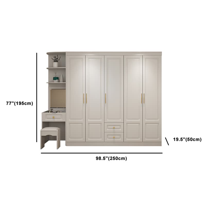 Art Deco Chalk Manufactured Wood Free Standing Interior Shelves Wardrobe with Soft Close Drawer and Hanging Rod thumbnail 35