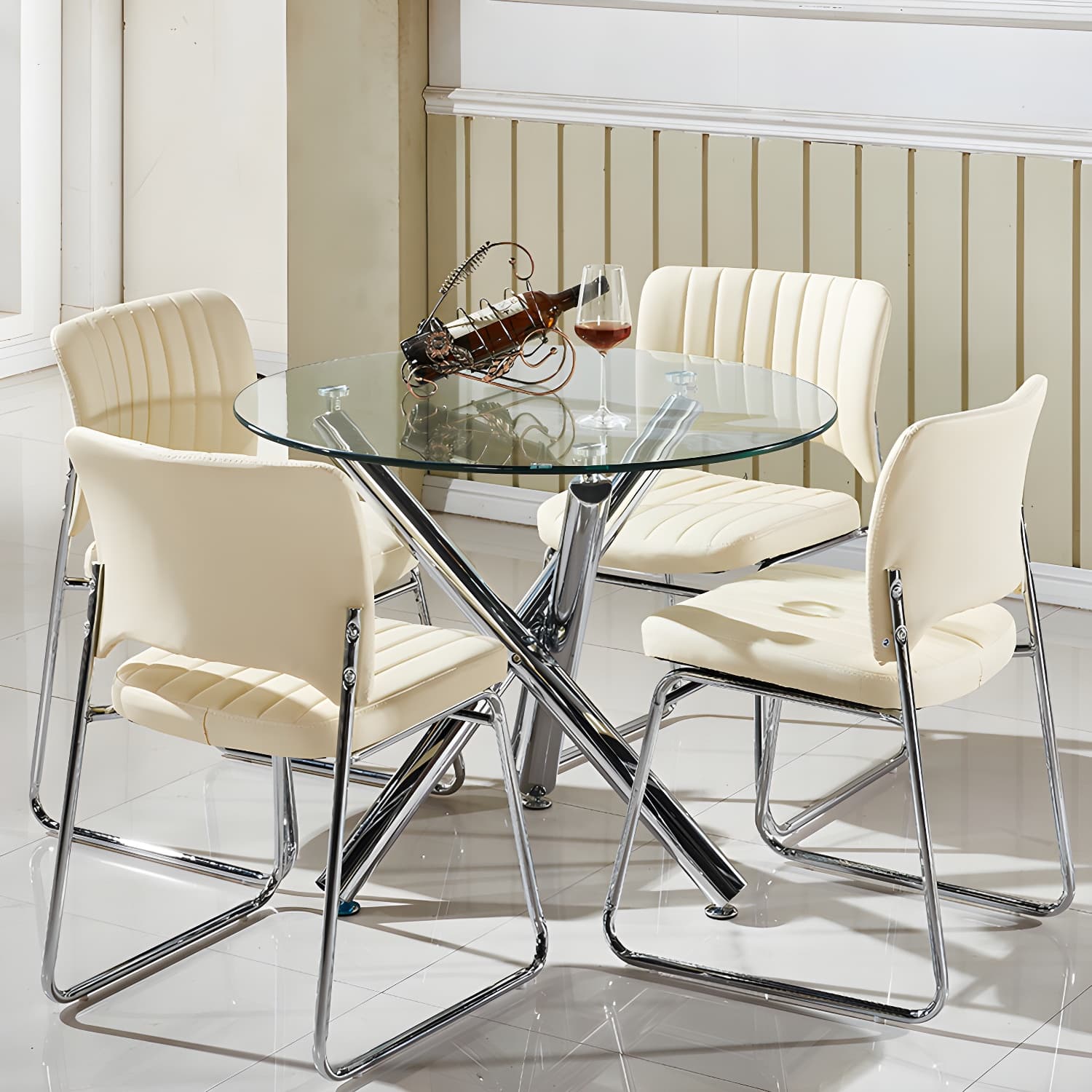 Modern Glass Round Dining Set with Three-Leg Metal Base - Clear, 36-inch Table thumbnail 15