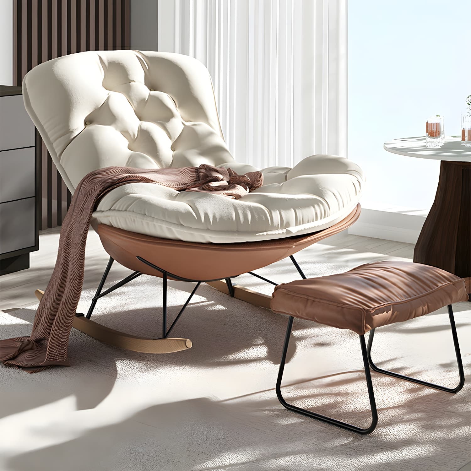 Stylish and Comfortable Modern Upholstered Indoor Rocking Chair with Natural Wood Legs thumbnail 10