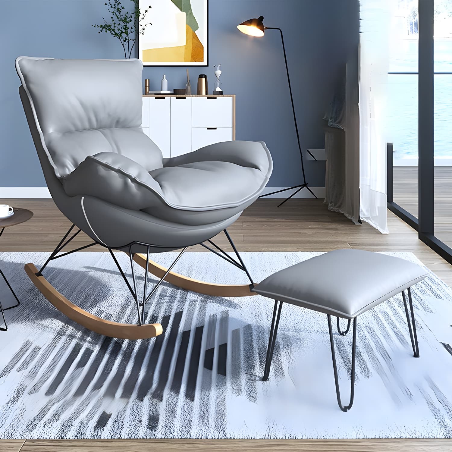 Contemporary Rocking Accent Chair Antique Finish Rocking Chair with Ottoman thumbnail 7