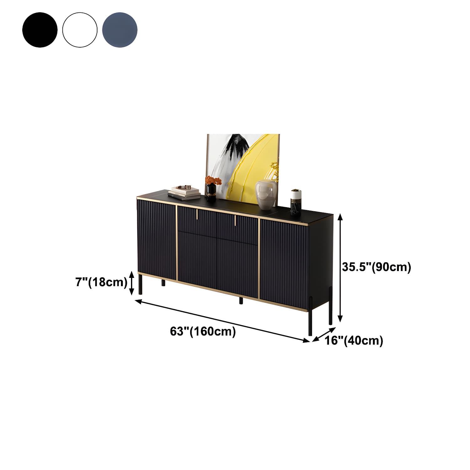 Glam Sideboard Stone Top Sideboard with Door for Living Room thumbnail 19