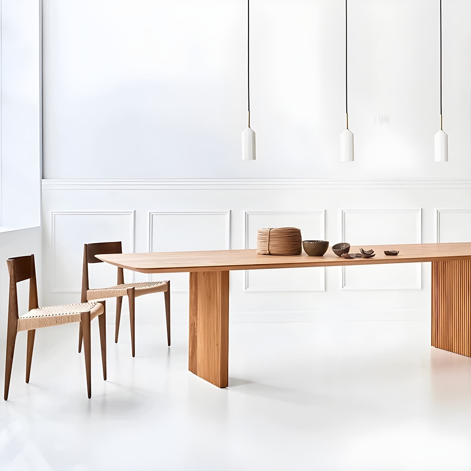 Matte Finish Dining Table with Double Pedestal Pine Wood Dinette Table for Kitchen thumbnail 4