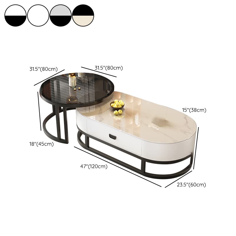 Set of 2 Modern Nesting Stone Coffee Tables with Metal Frame and Drawers thumbnail 17