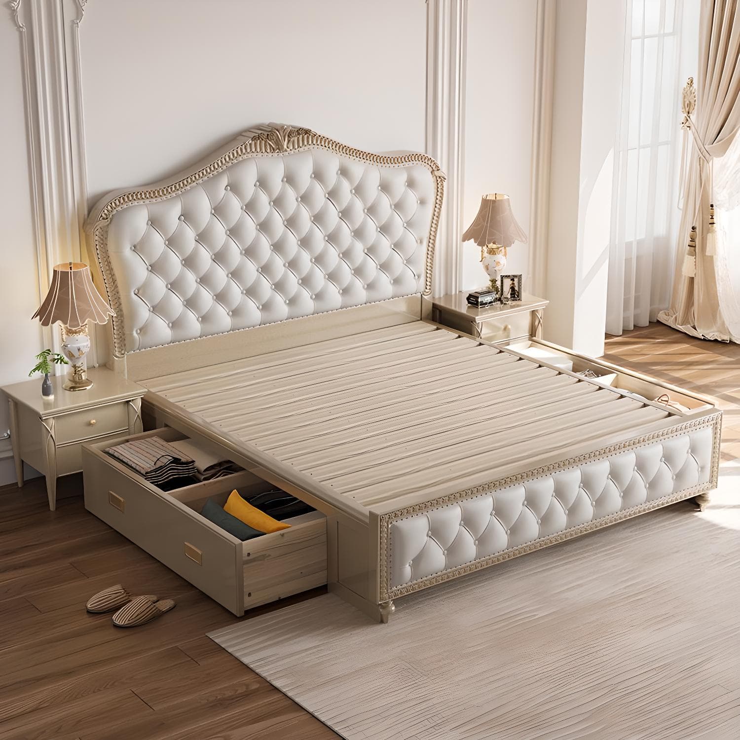 Glam Upholstered Button-tufted Standard Bed with Nailhead Trim thumbnail 3