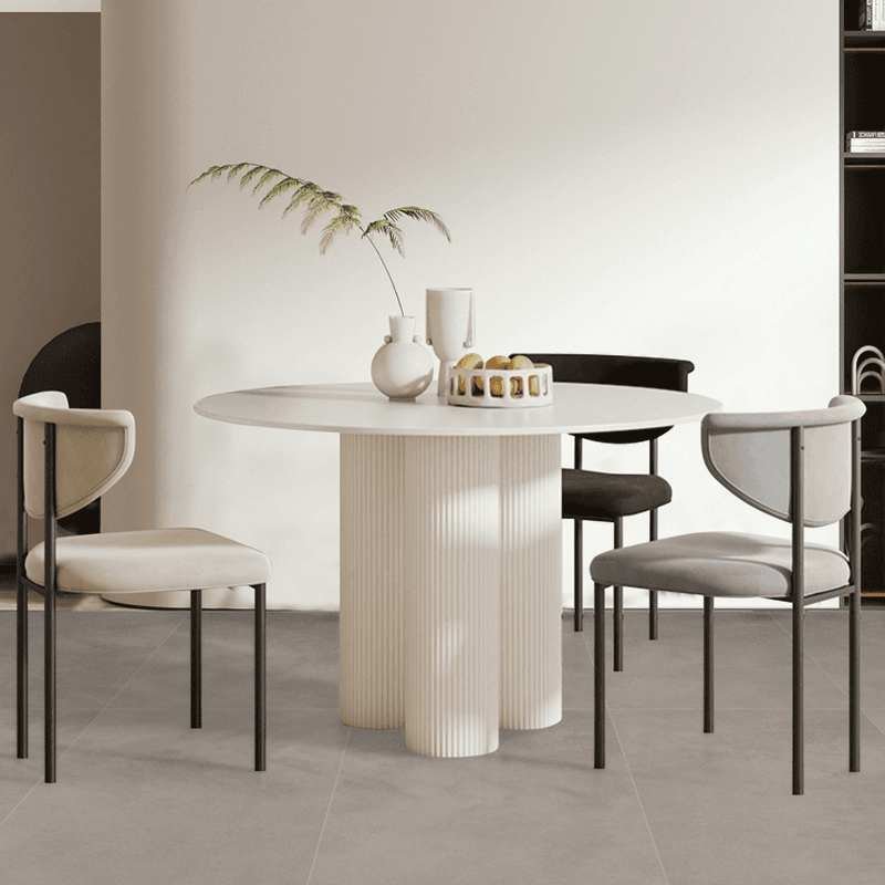 Ribbed Leg Circular-shaped Sintered Stone Dining Table with a Fixed Table Top for 2/for 4 in a Modern Simple Style thumbnail 12