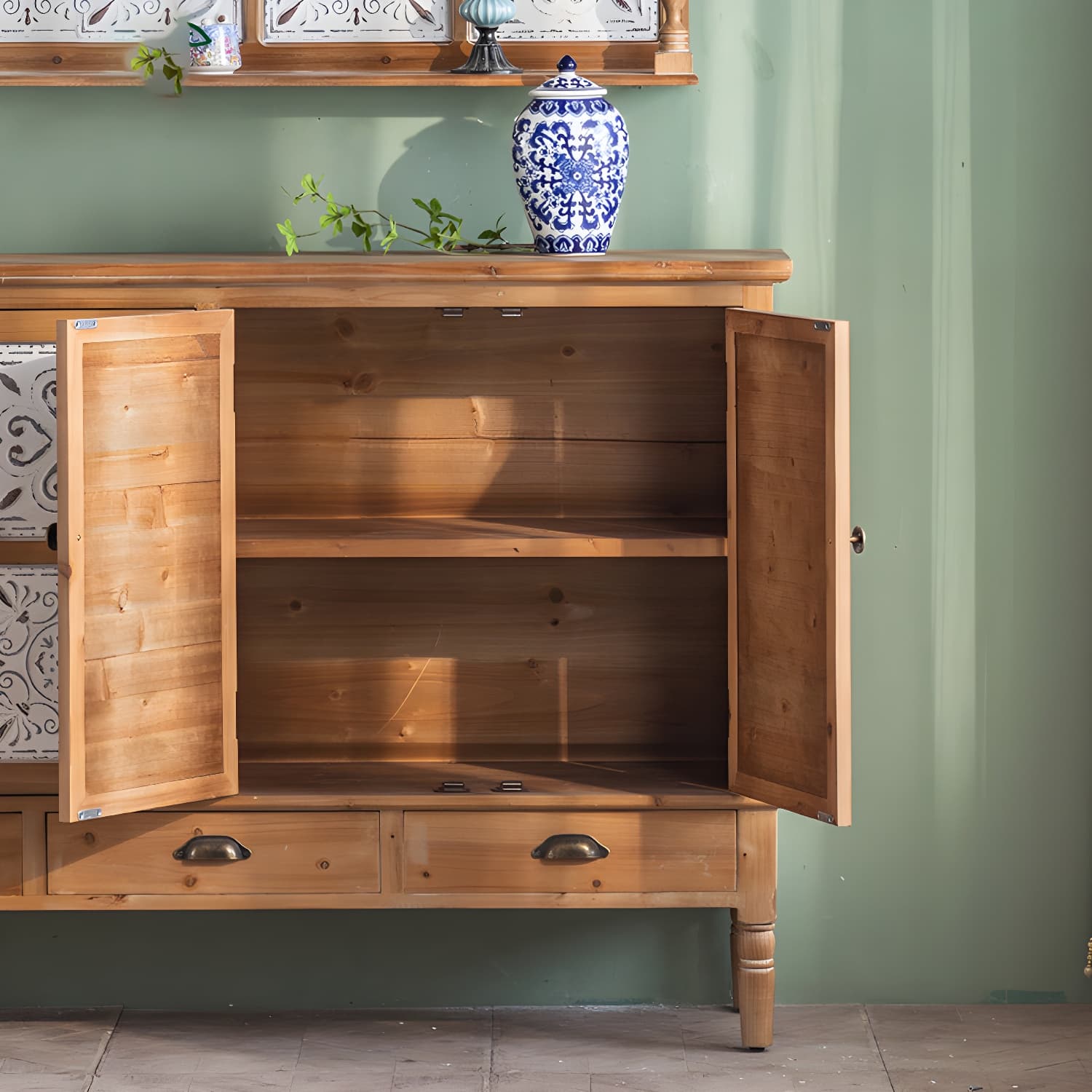Industrial Accent Cabinet in Natural with Solid Wood Door and Drawers thumbnail 8