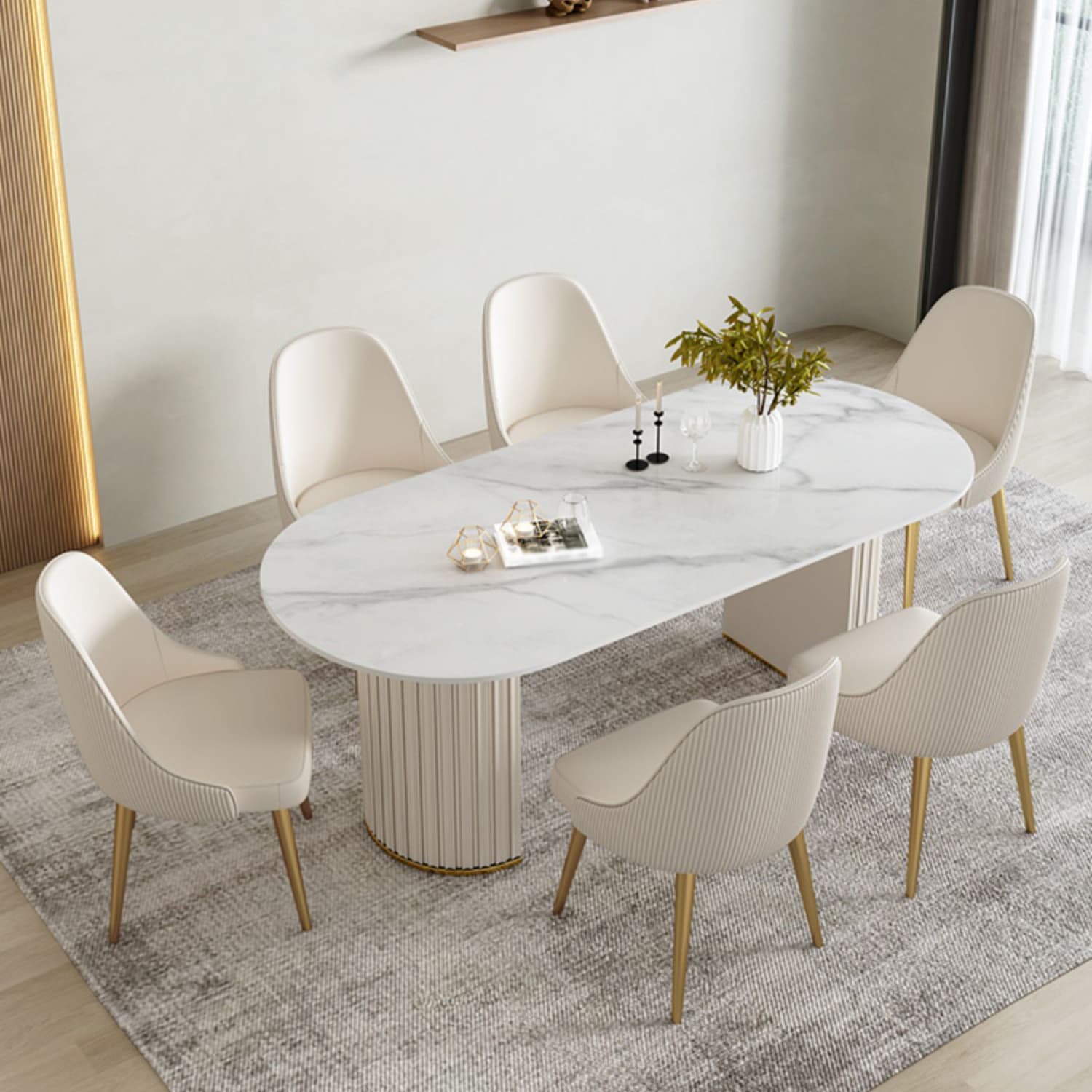 Glam 1/2/5/6/7 Pieces Dining Set Oval Sintered Stone Dining Table Set thumbnail 3