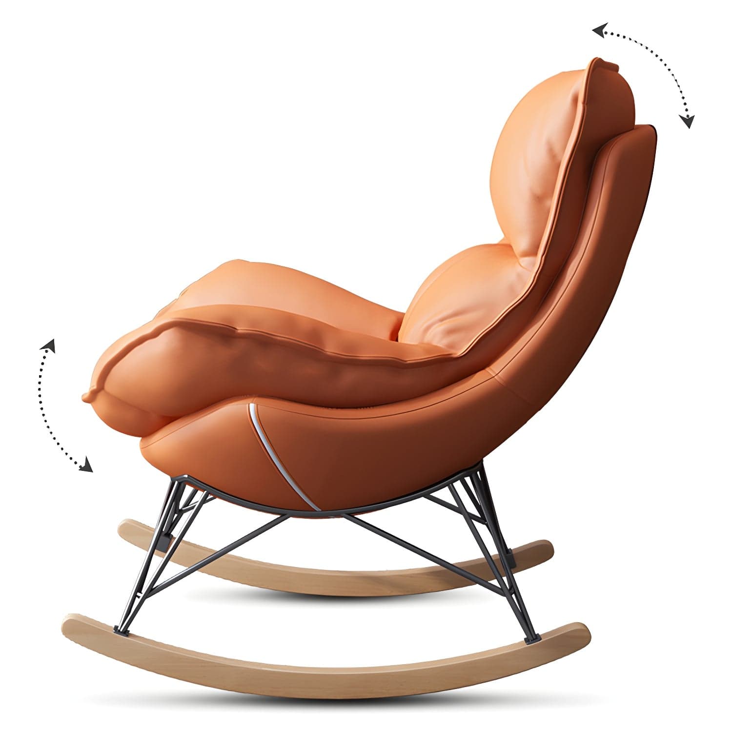 Stylish Modern Indoor Rocking Chair with Ottoman - Upholstered Seat and Natural Wood Legs thumbnail 17