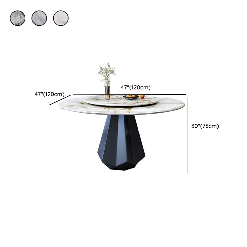 Modern Round Marble Dining Table Set with Black Metal Base in Beige thumbnail 11