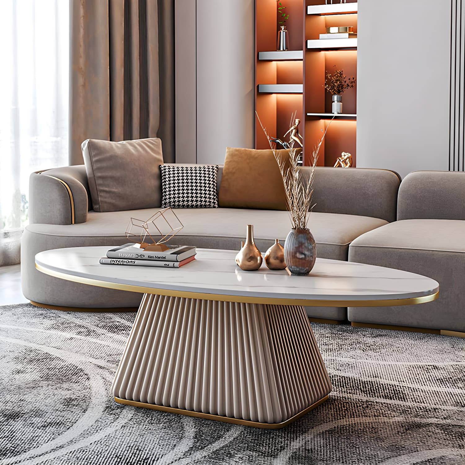Glam Single Coffee Table Oval Pedestal Coffee Cocktail Table thumbnail 14