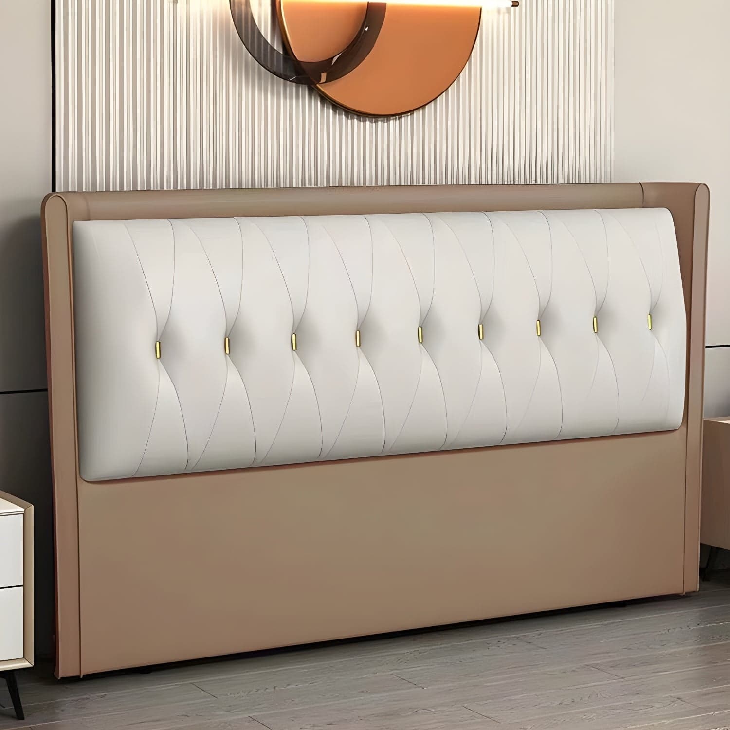 Contemporary Headboard Bed with Tufted Leather Upholstery in Rectangular thumbnail 4