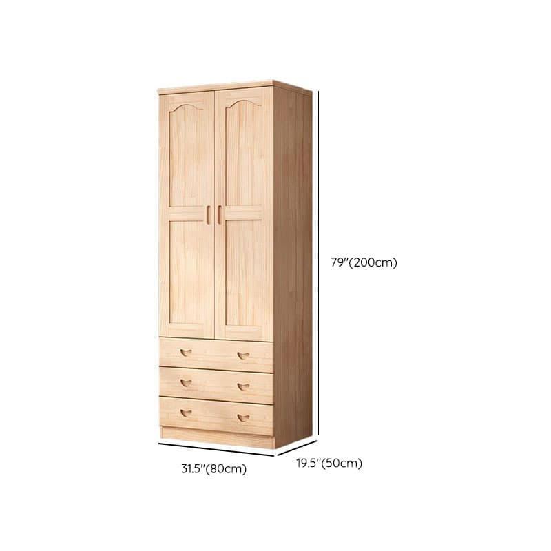 Natural Finish Minimalist Pine Wood Cabinet Armoire with 3-Drawer, Interior Shelves, and Clothing Rod thumbnail 13