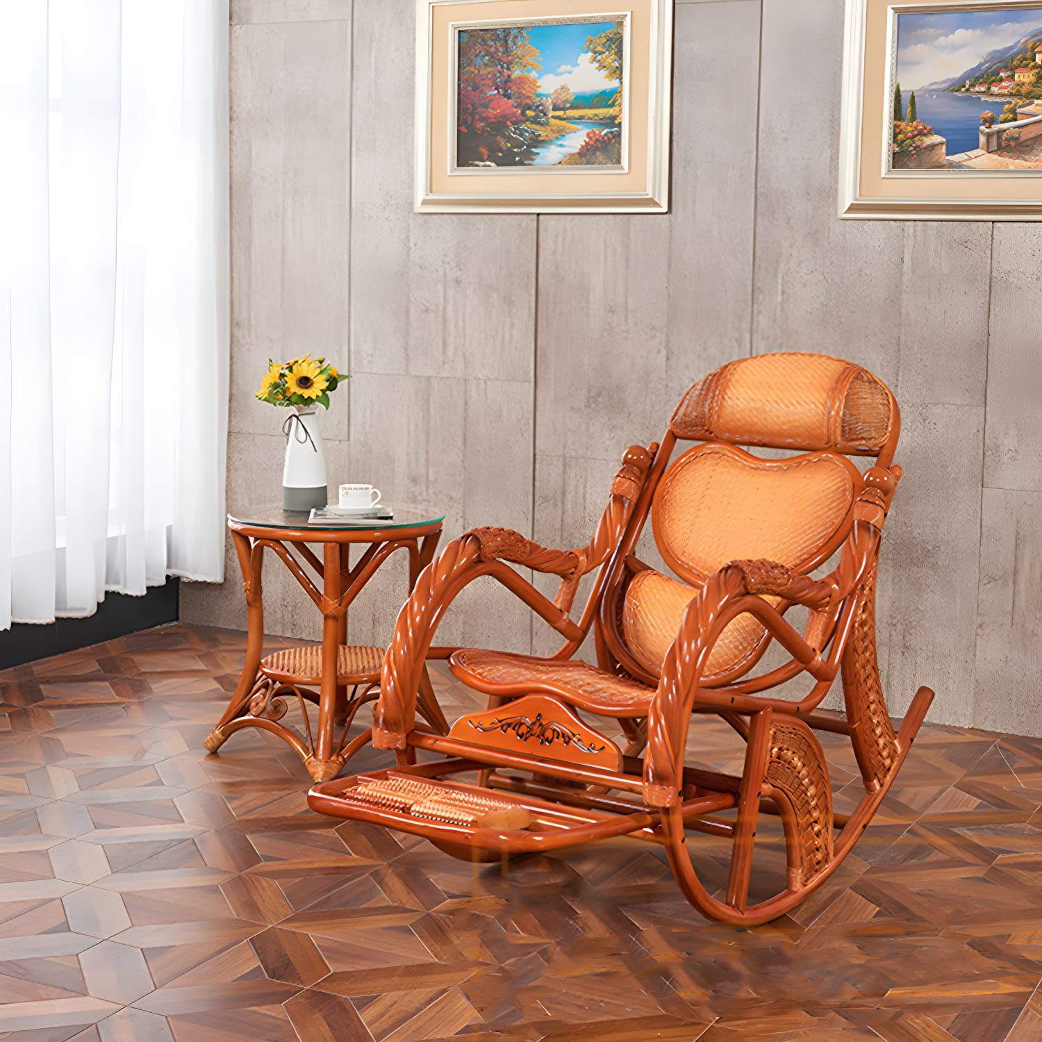 Mid Century Modern Recliner Chair Rattan/Wicker Recliner Chair for Living Room thumbnail 12