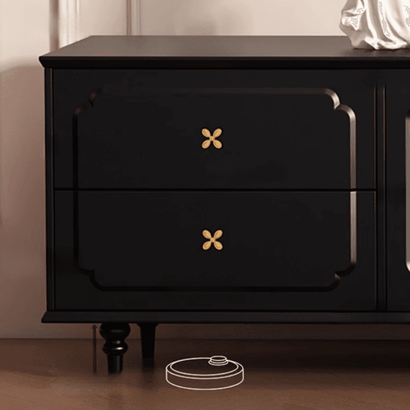 Black Art Deco Wooden TV Stand with Shelf, 4 Drawers, 2 Cabinets, and Cable Management thumbnail 5
