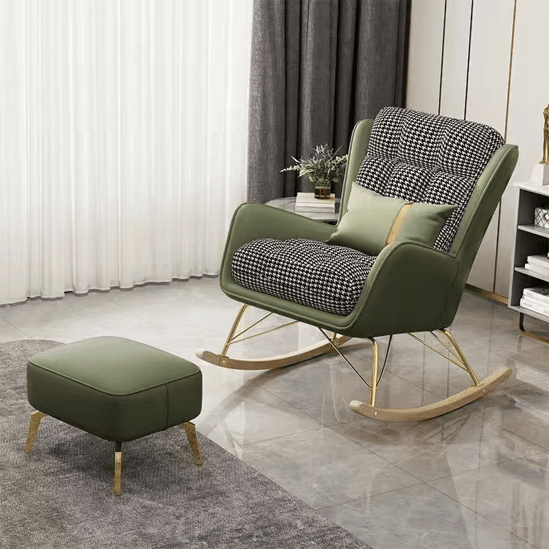 2 Piece Set Simplistic Lime Green/Auburn/Apricot Color Scratch-defiant Upholstered Rocking Accent Chair with Track Arm & Footstool thumbnail 5
