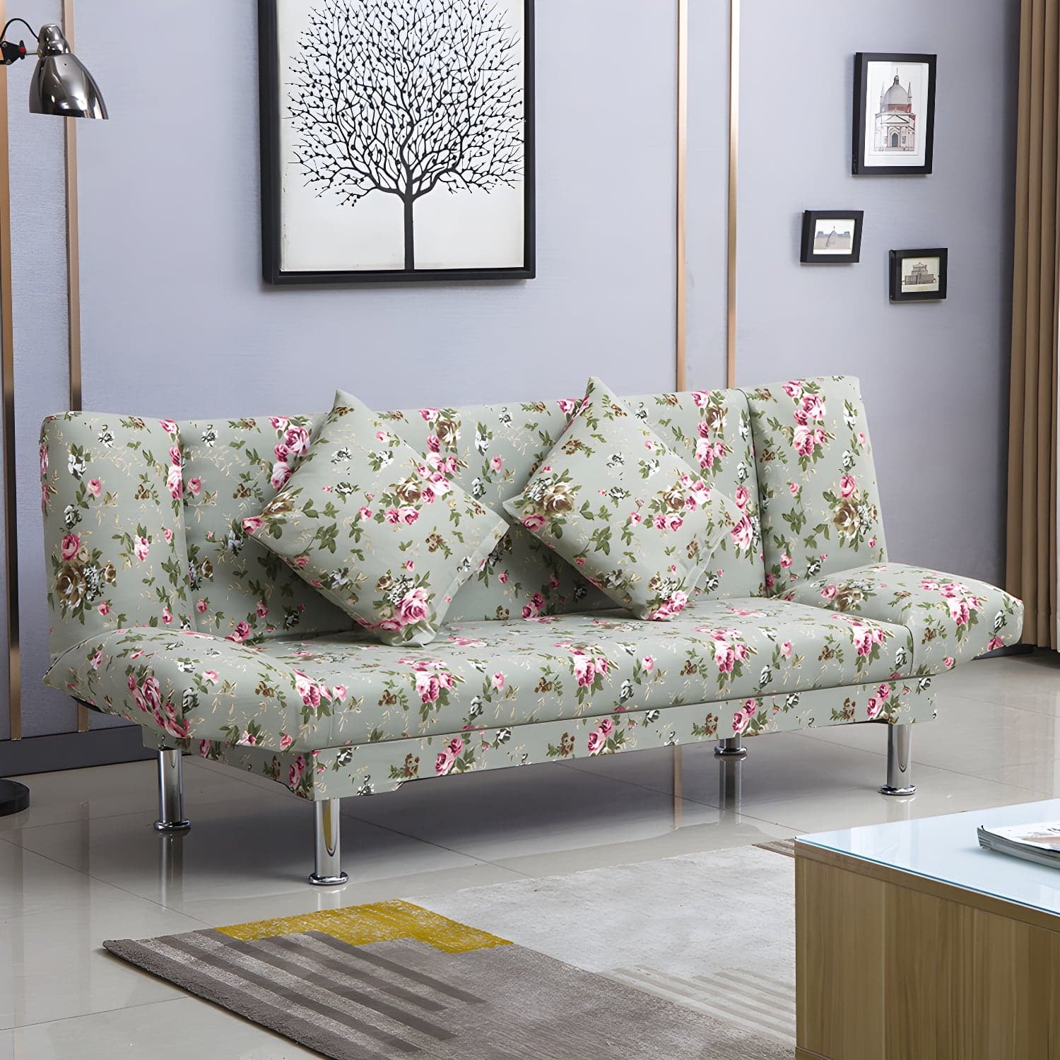 Silver Transitional Modern Tight Back Sofa Bed 29.53"High Armless Sofa Bed thumbnail 35