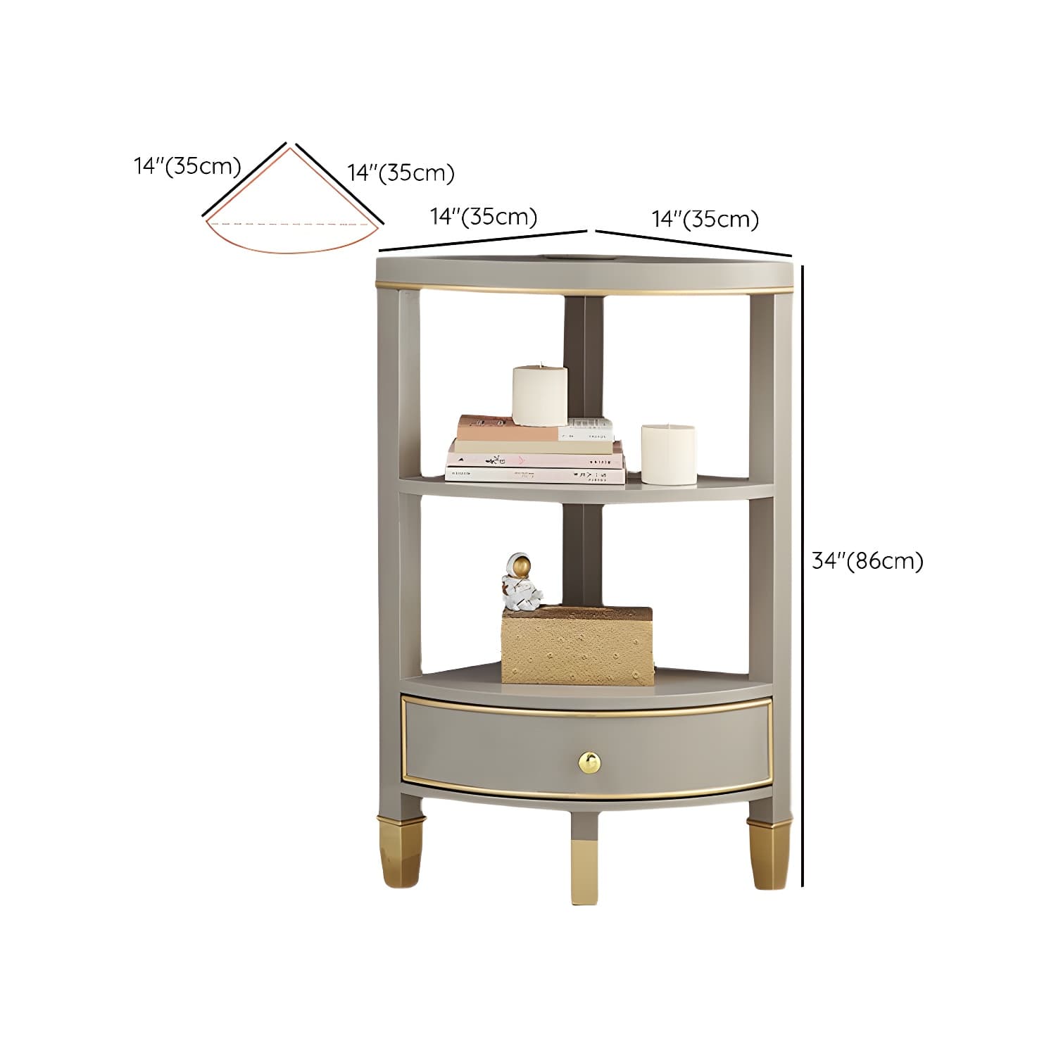 Unique Gold Beech Wood Corner Accent Cabinet with 1 Drawer and Open Shelves thumbnail 9