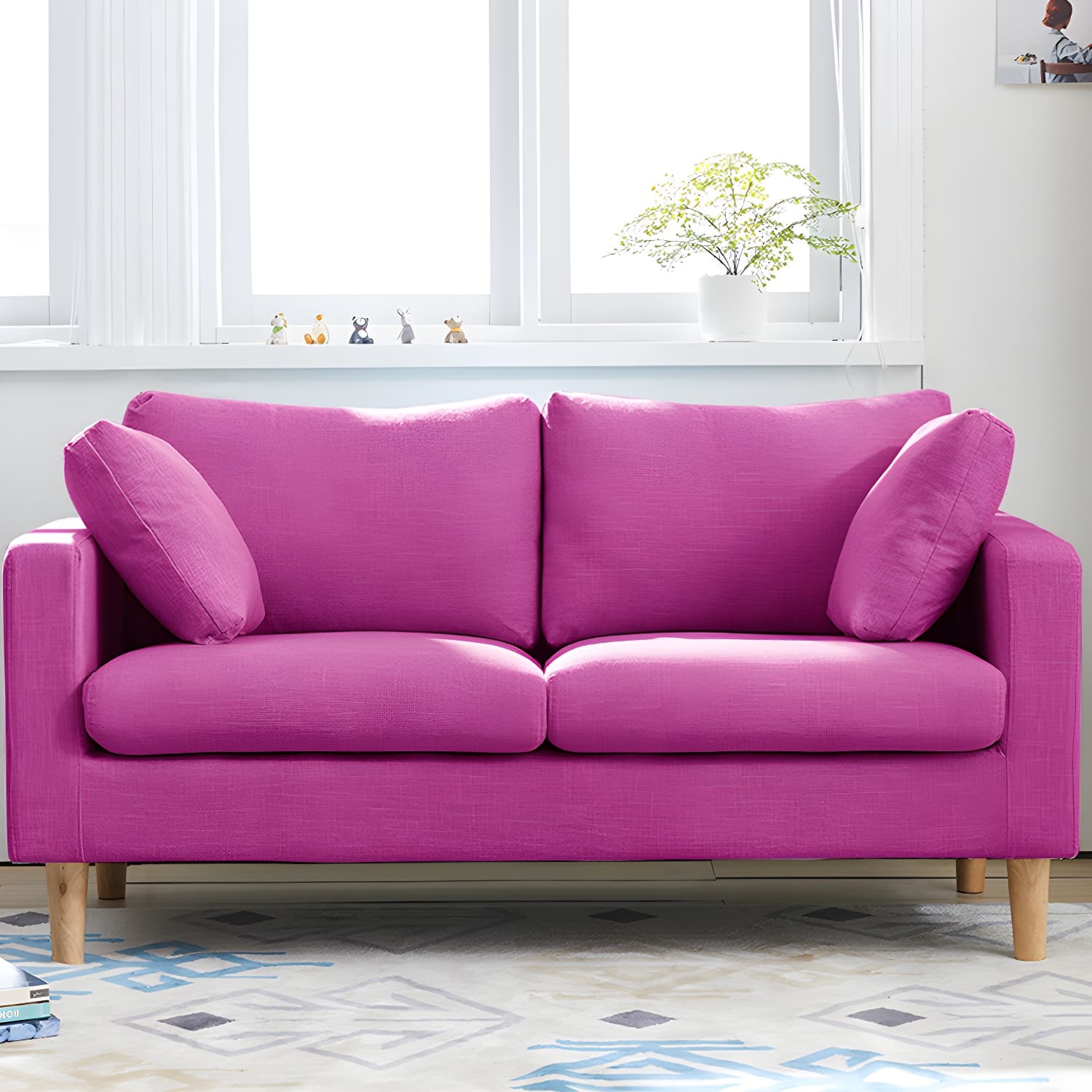 Contemporary Square Arm Couch Faux Leather Loveseat with Pillows thumbnail 16