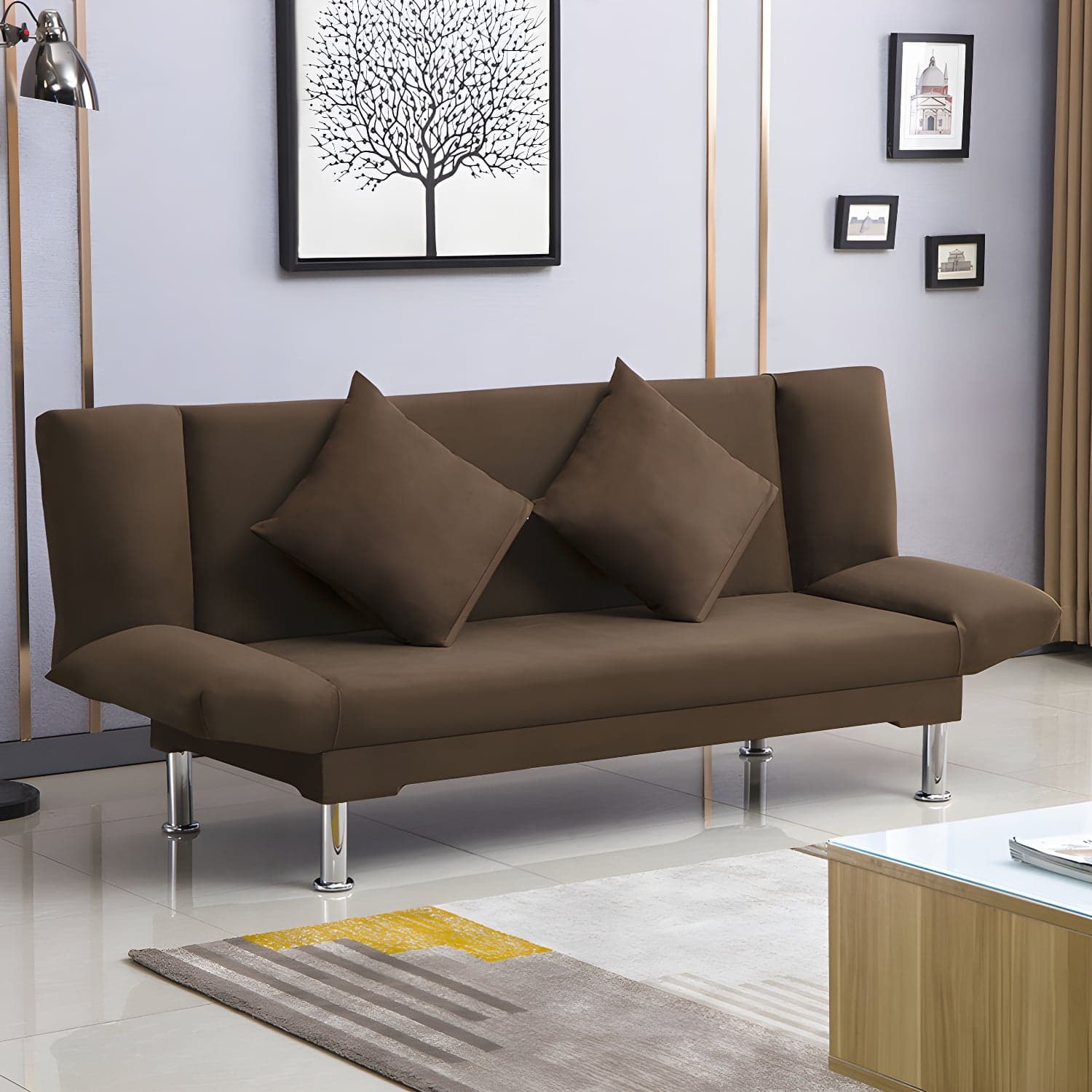 Silver Transitional Modern Tight Back Sofa Bed 29.53"High Armless Sofa Bed thumbnail 15