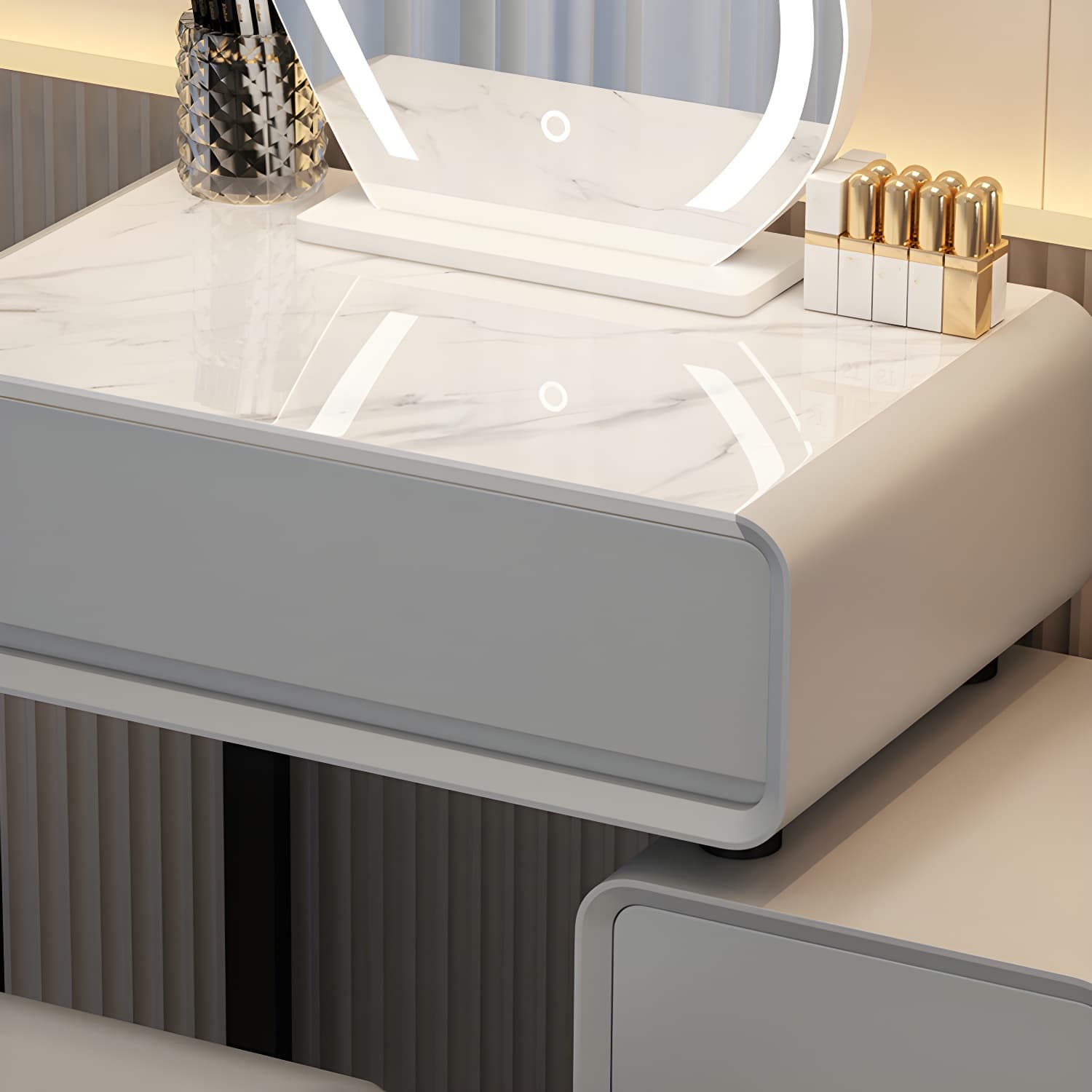 Modern Gray Makeup Vanity with Mirror & Drawers & Seat Included thumbnail 11