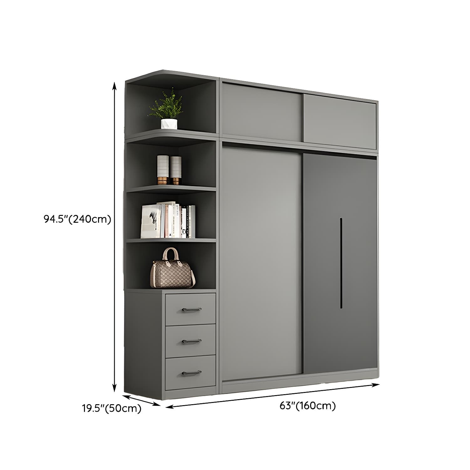 Contemporary Wood Grey Cloth Rod Included Wardrobe with Shelves thumbnail 28