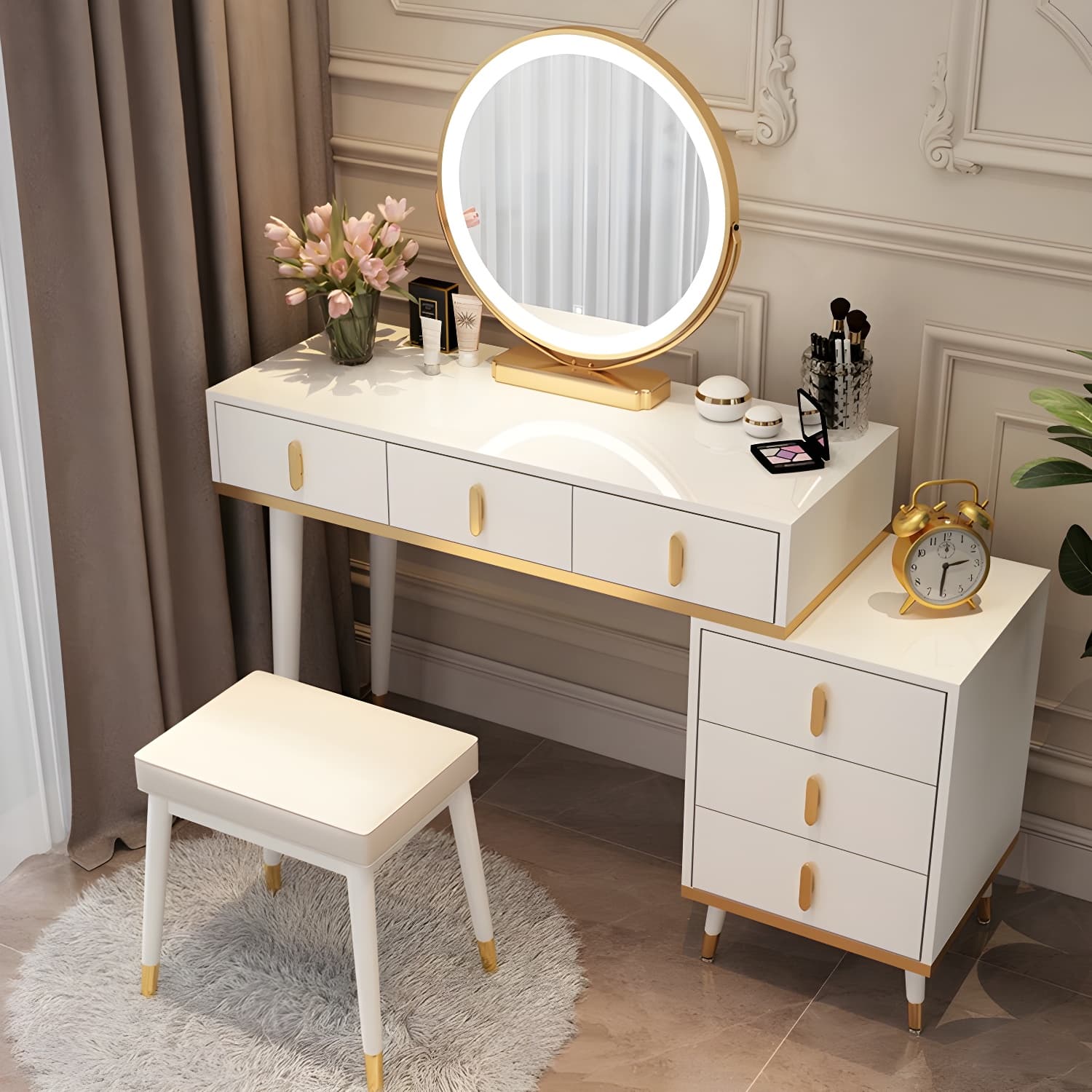 Contemporary Make-up Vanity with Wooden Top and Drawers for Bedroom thumbnail 5