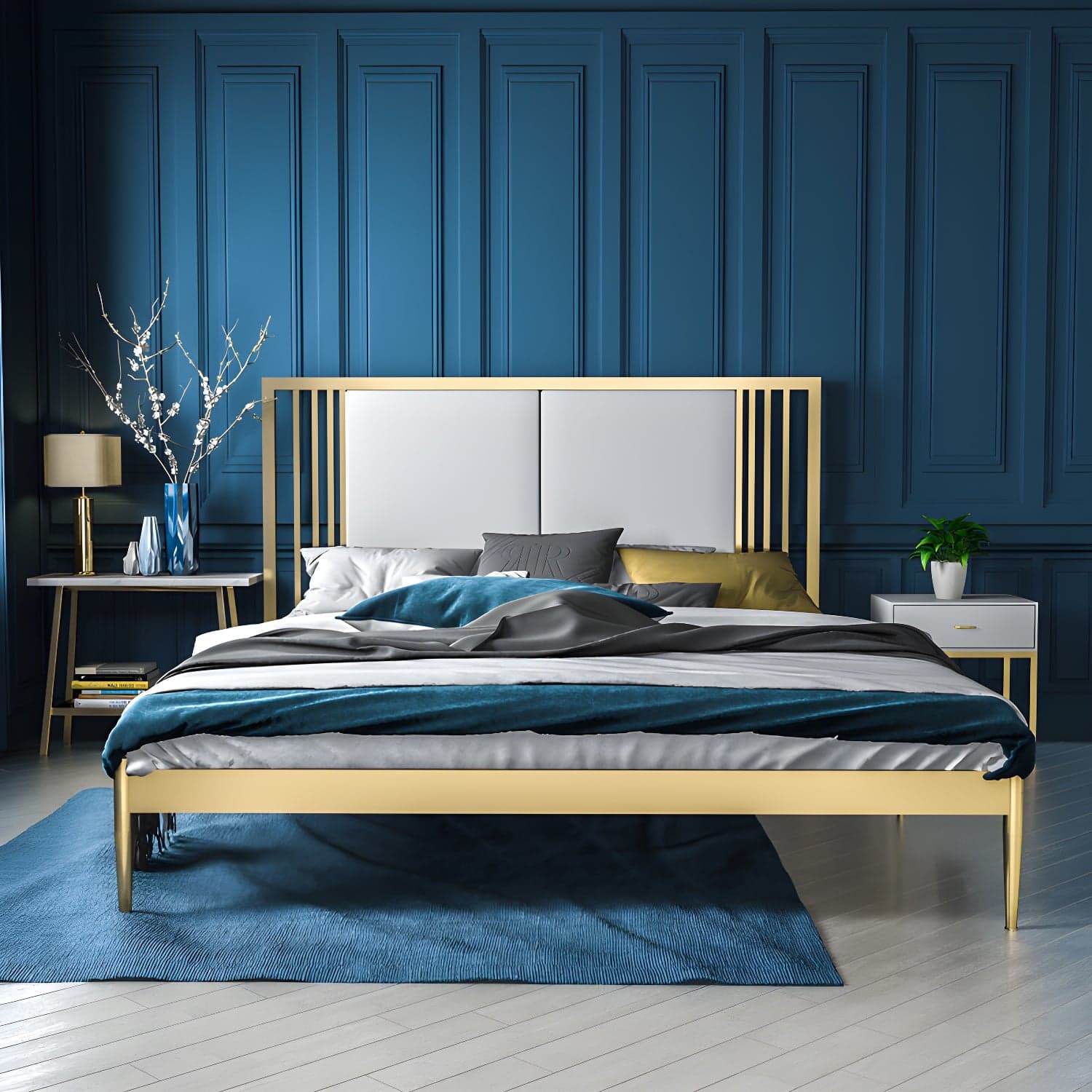 Metal Open-Frame Bed Contemporary Standard Bed with Custom Gold Legs thumbnail 4