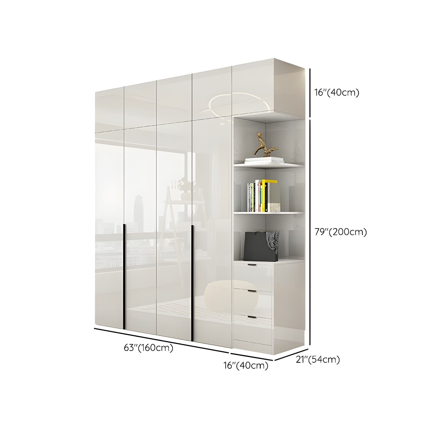 Modern White Wood Wardrobe Armoire - Drawers and Shelves Included - image 32