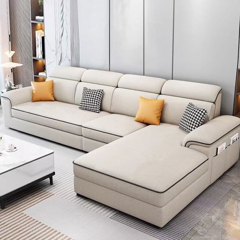 Casual L-Shape Stain Resistant Cream Sofa Recliner with Left/Right Hand Facing Square Arm and Chaise Component thumbnail 2