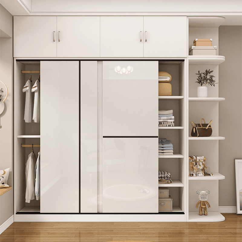 Chalk Modern Timber Self-supporting Wardrobe with Soft Close Door and Clothing Rod, Slipping Mechanism thumbnail 1