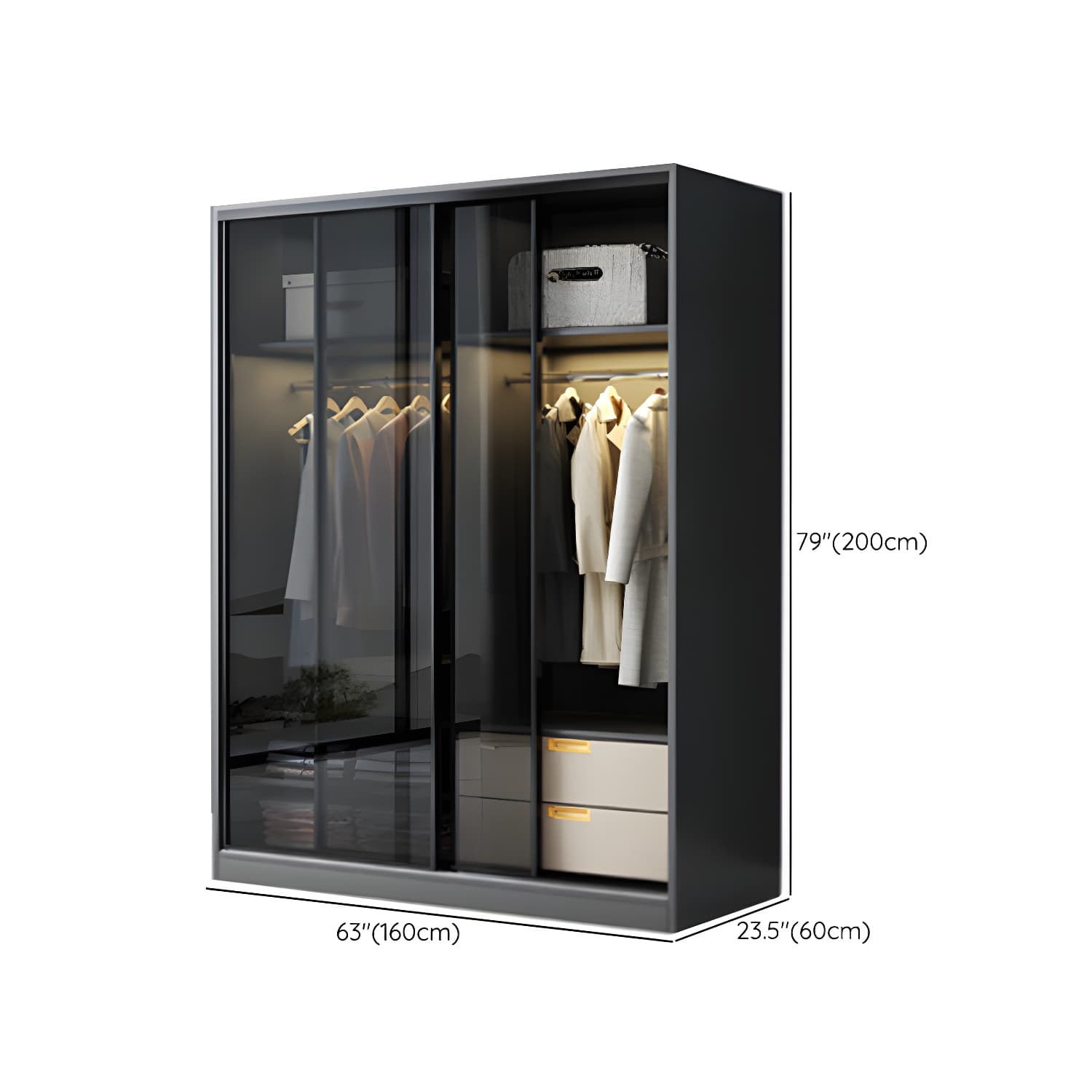 Contemporary Wood and Tempered Glass Wardrobe Freestanding Wardrobe Armoire without Light thumbnail 13