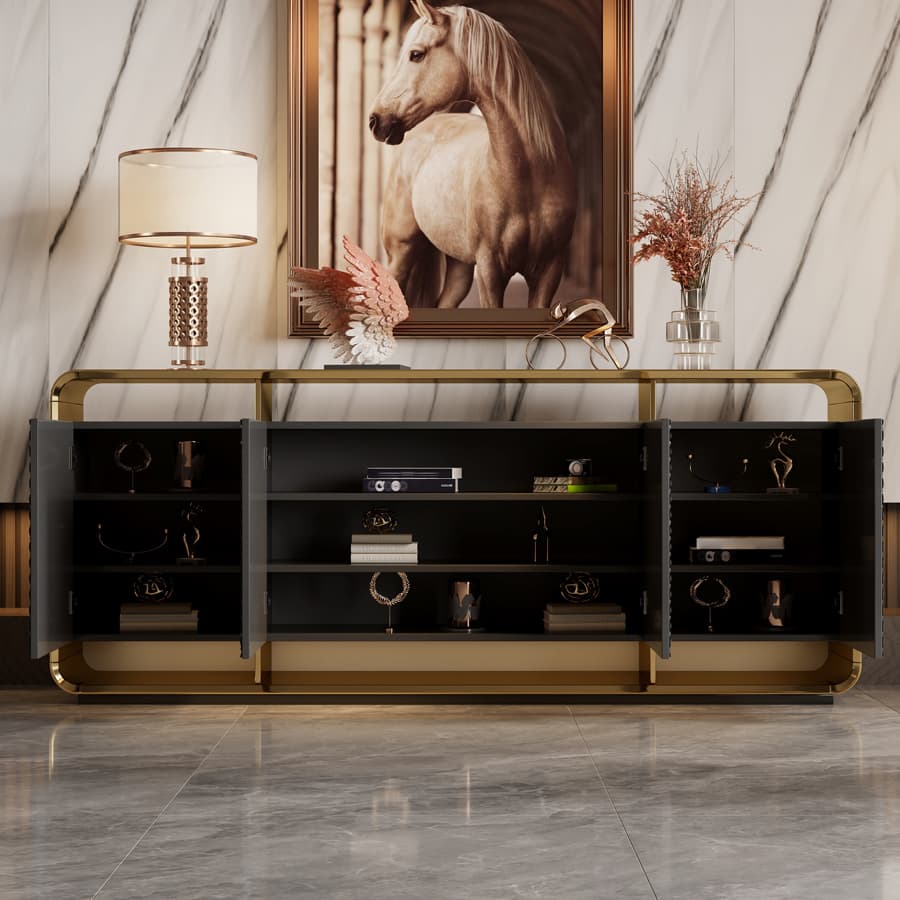 Self-supporting Metal Framed Wood Sideboard with Extreior 3 Shelves and a Counterboard in a Lavish Style thumbnail 4