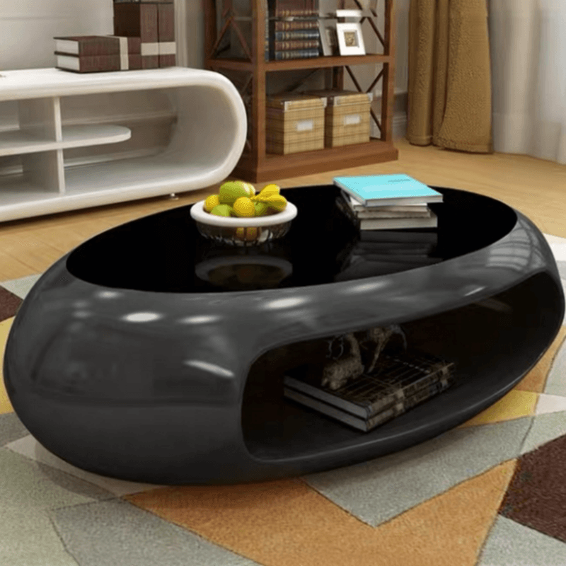 Simple Ink Oval/Rounded Hardened Glass Single Accent Table with Container & Abstract Base thumbnail 1