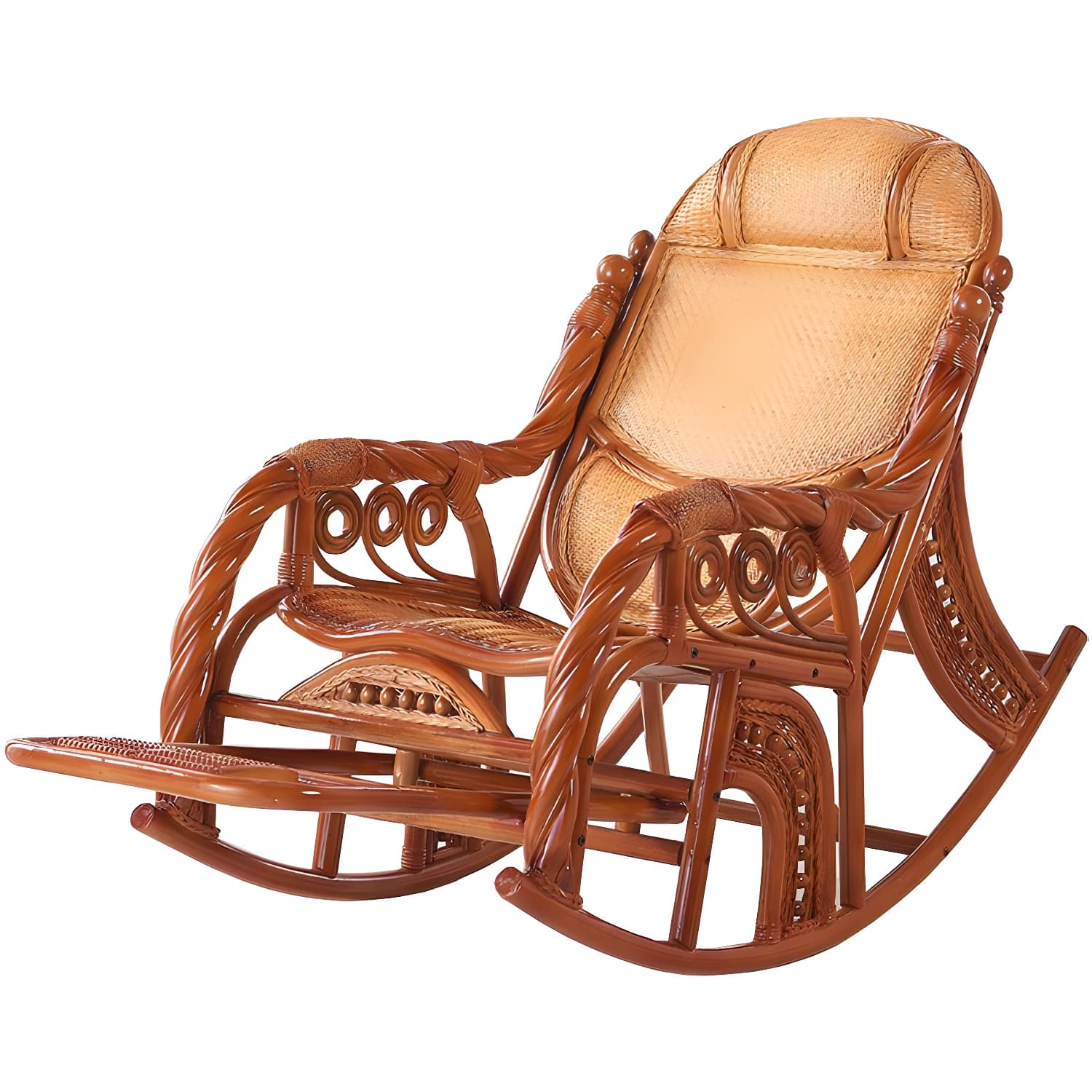 Traditional Rocking Chair Rattan Solid Color Spindle Backrest Indoor Rocking Chair thumbnail 7