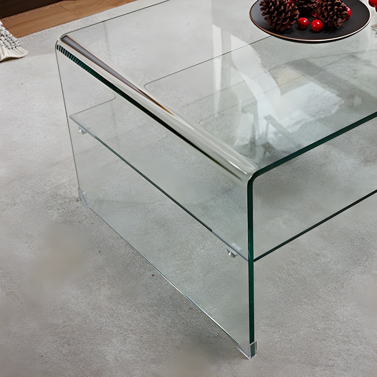 15.7"H Modern Sled Base White/black Glass Square Coffee Table with Shelf thumbnail 9