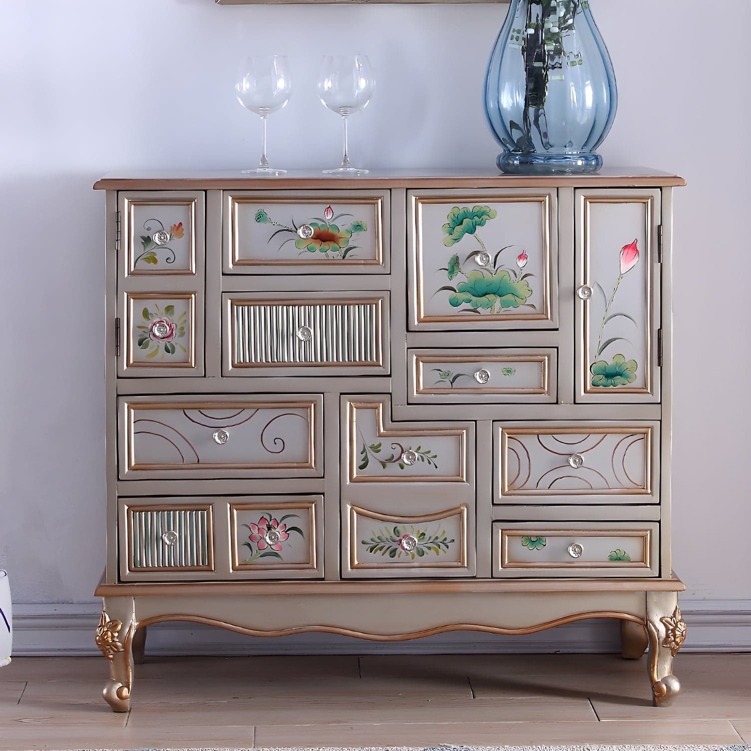Industrial Painted Accent Cabinet with Drawers Solid Wood Chest thumbnail 10