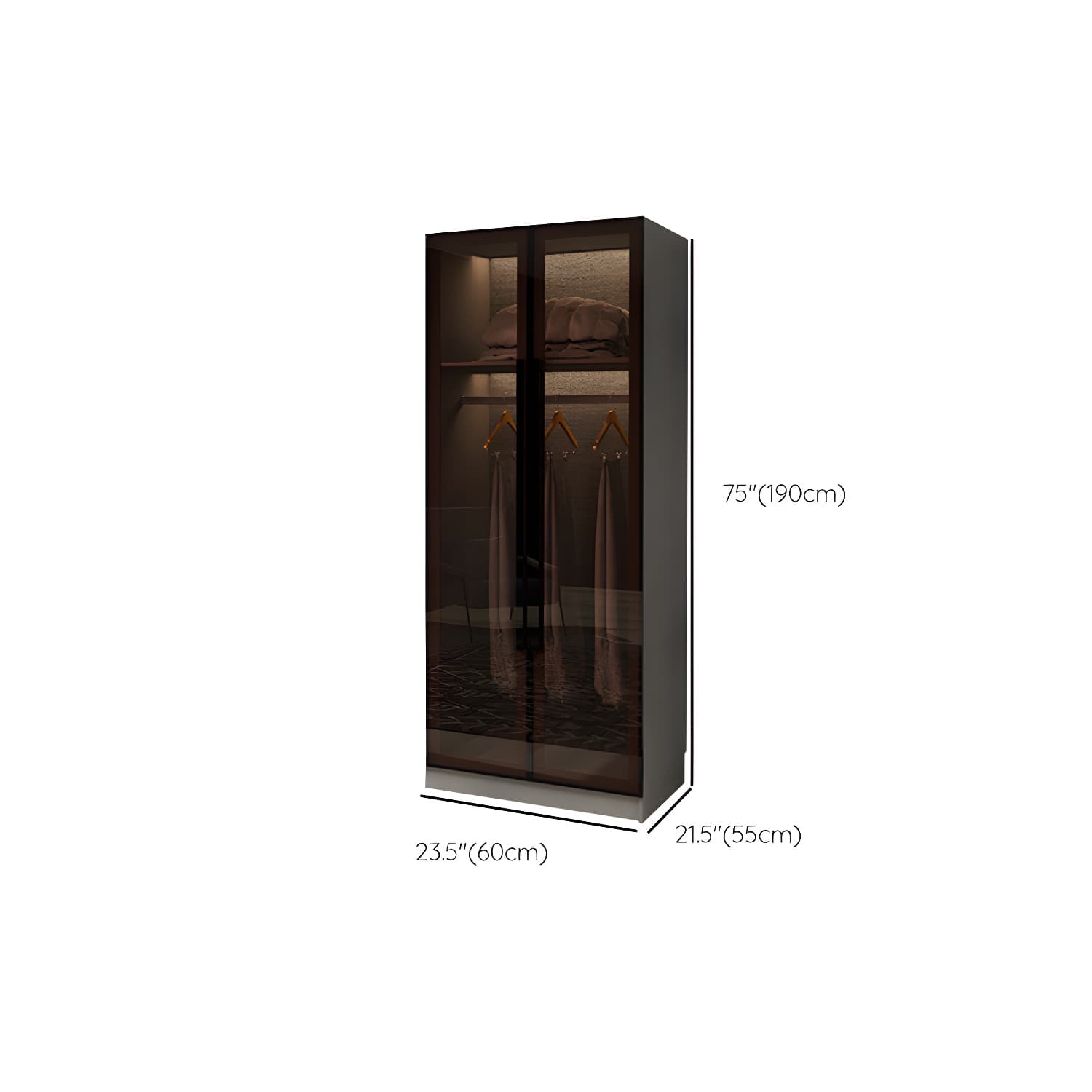 Modern Glass Hinged Doors Wardrobe Armoire Wood Frame Wardrobe with Shelves without Light thumbnail 11