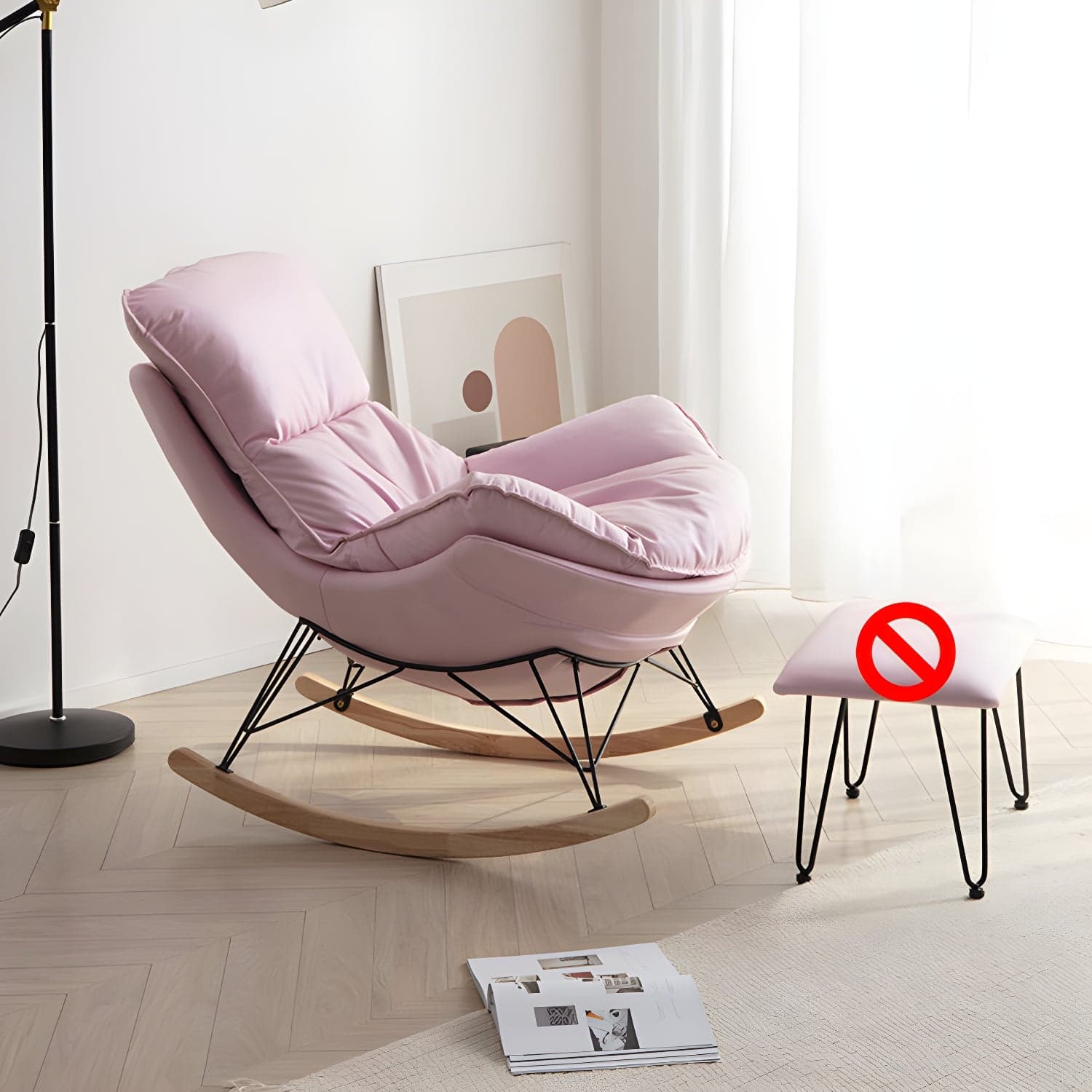 Simple Faux Leather Rocker Chair Plain Rocking Chair with Removable Cushions thumbnail 6