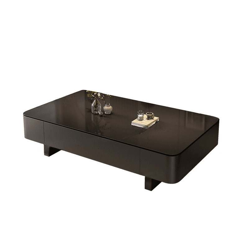 Rectangular Side Table with Twin Support Base, Rawhide Upholstery, and 2 Drawers thumbnail 1