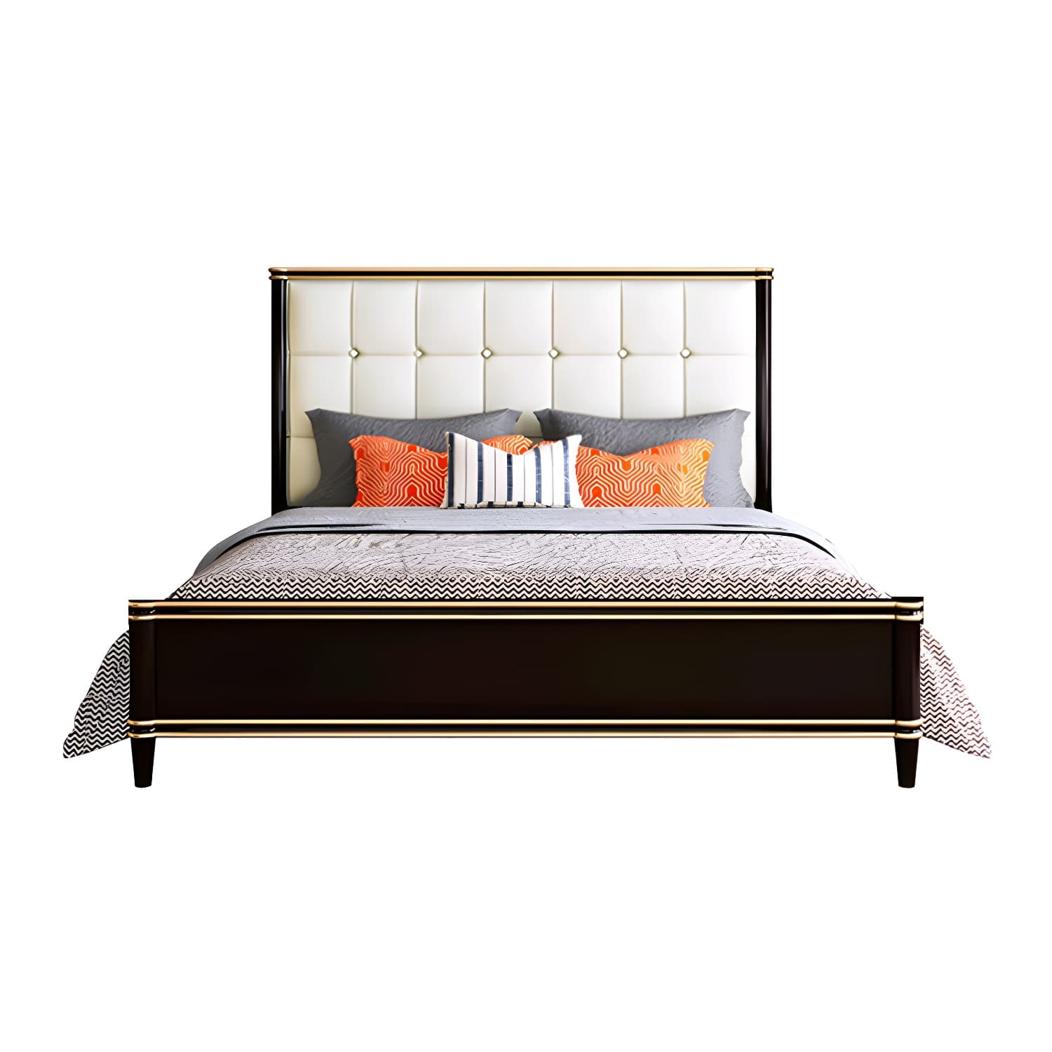 Modern Standard Bed with Tufted Upholstered Headboard and Soild Wood Legs thumbnail 7