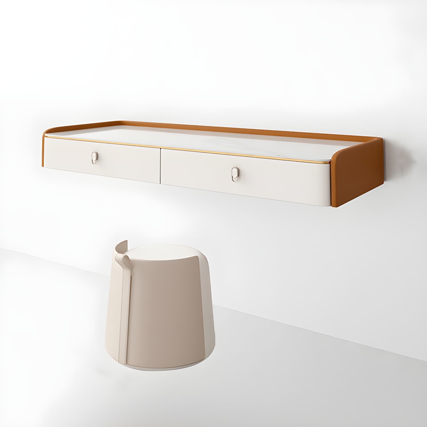Glam Style Off-white Slate Countertop Wall Mounted with 1/2 Drawer Dresser thumbnail 4