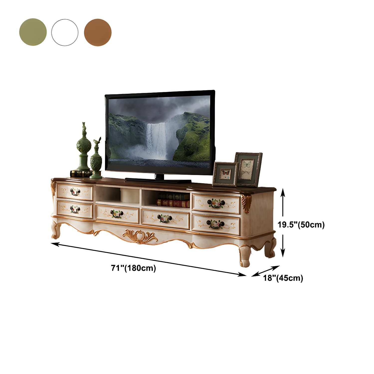 Vintage Birch Wood Media Console Matte Finish TV Media Stand with Drawers and Open Storage thumbnail 12