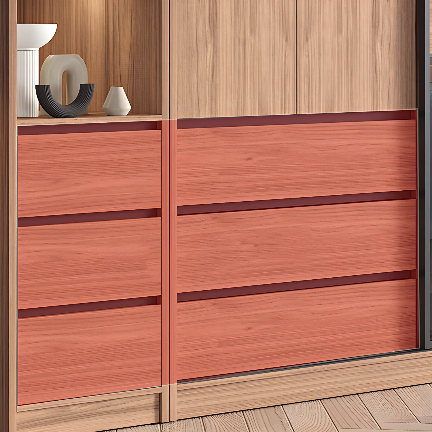 Glass and Wood Wardrobe Cabinet Brown Wardrobe Armoire with Garment Rod thumbnail 9