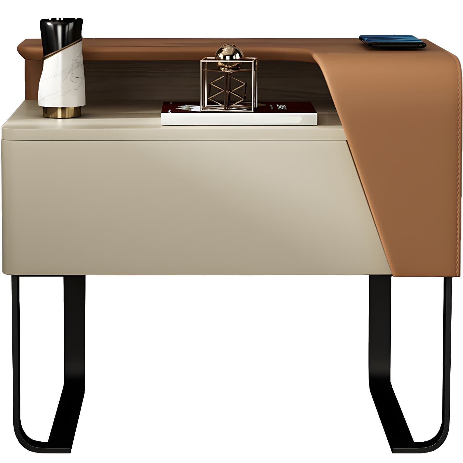 Modern Wooden Nightstand 19" Tall Sled Bedside Cabinet with Drawer thumbnail 12