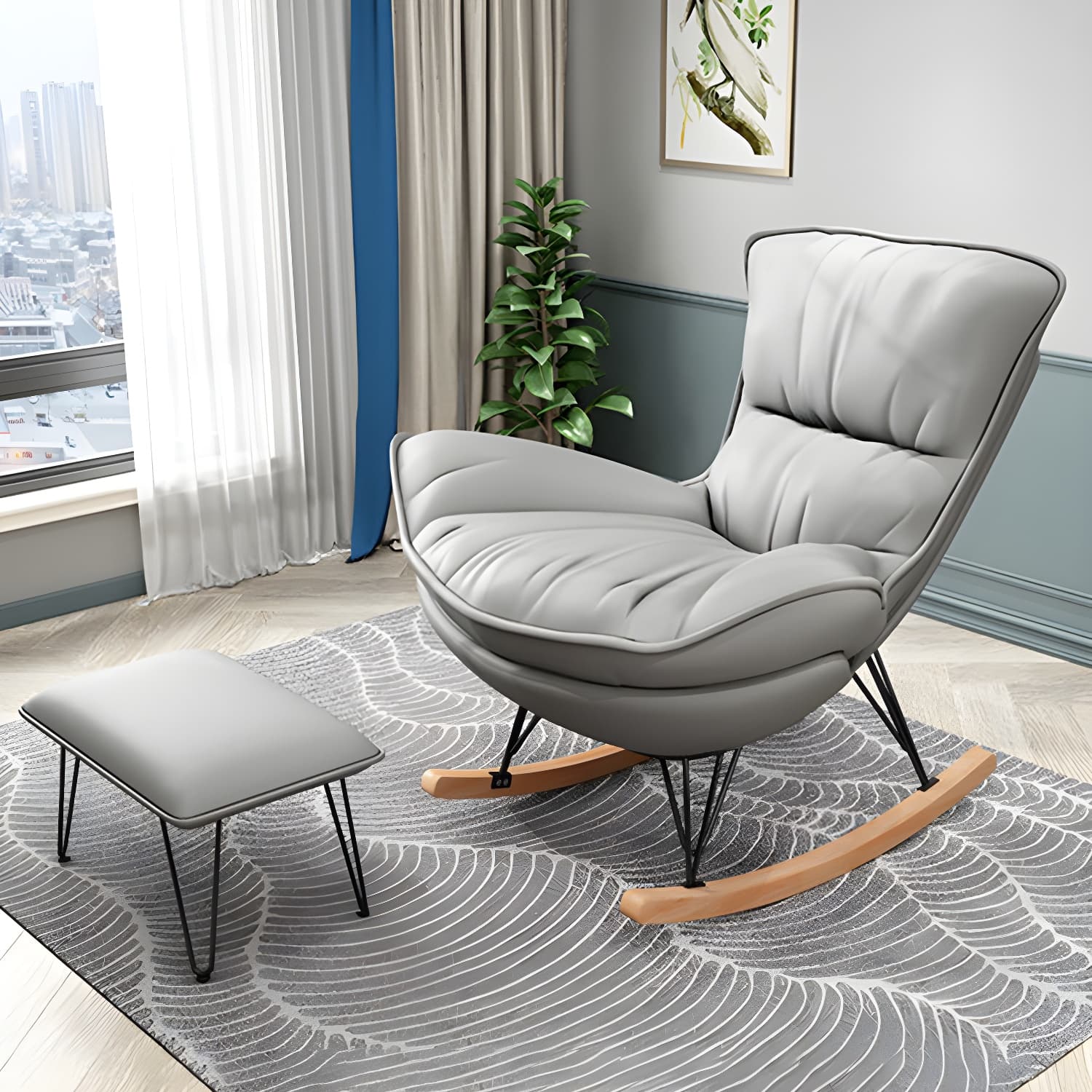 Modern Rocking Chair Metal Frame Doll Cotton Filling Cushion Wingback Rocker Chair thumbnail 6