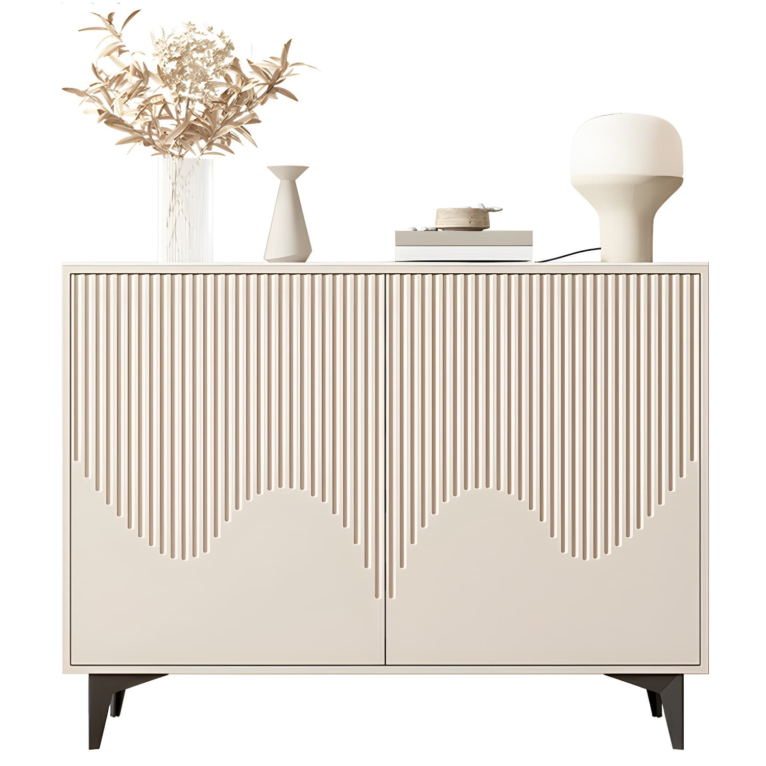 Modern White Wood Sideboard Credenza with Adjustable Shelving and 6 Interior Shelves thumbnail 5