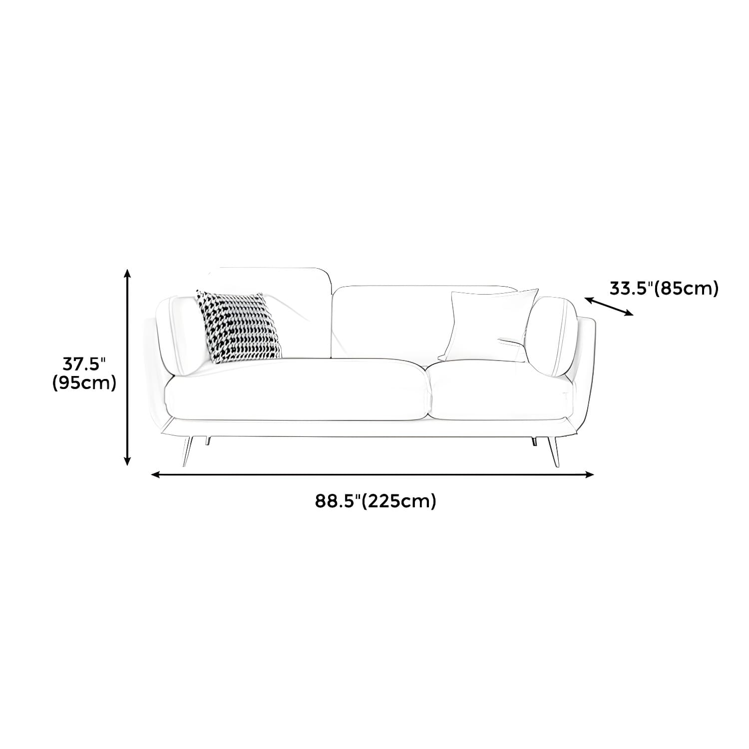36" High Modern Velvet Square Arm Sofa with 2 Pillows Standard Sofa for Living Room thumbnail 18