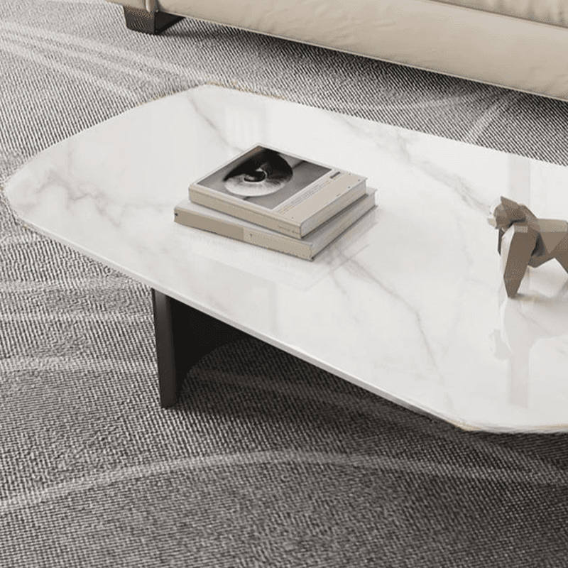 Modern Farmhouse Stone White Irregular Single Coffee Table with Twin Pedestal Base thumbnail 11
